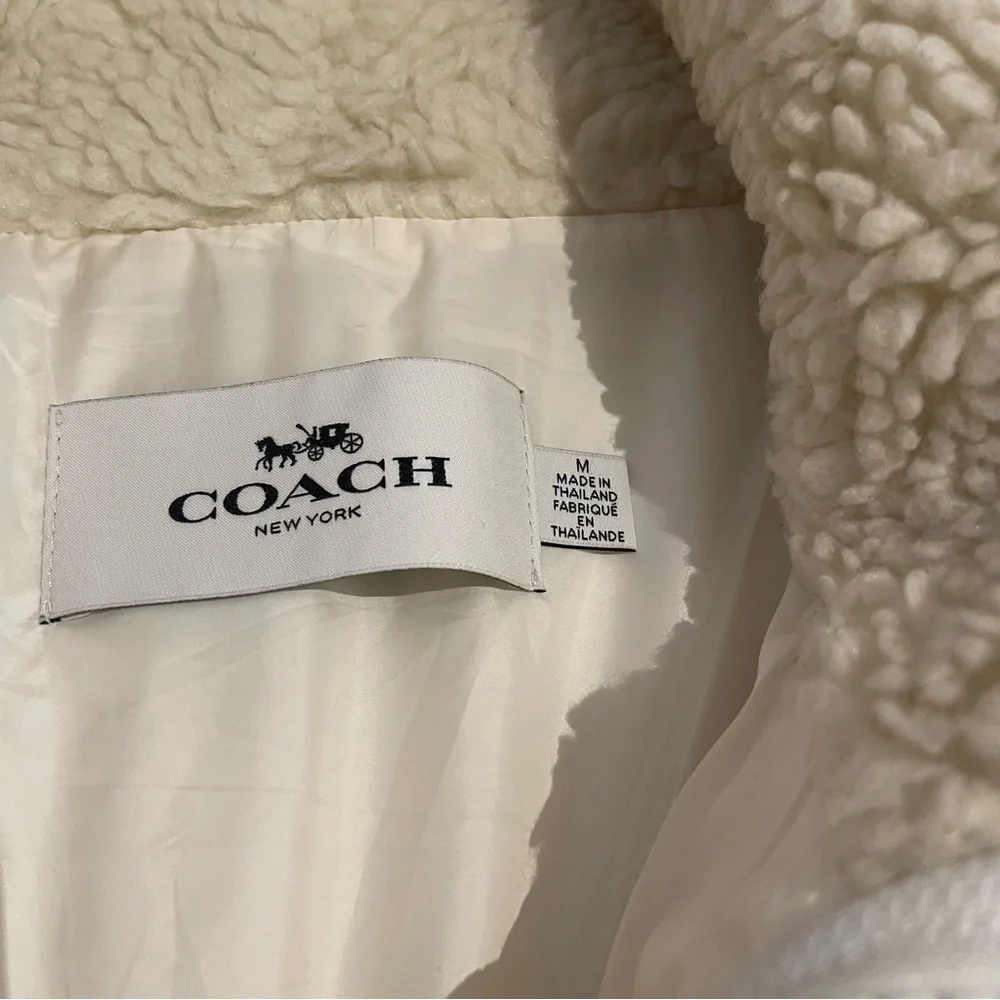 Coach Women's Sherpa Down Jacket in Cream/Blue Medium- EUC - Picture 5 of 9
